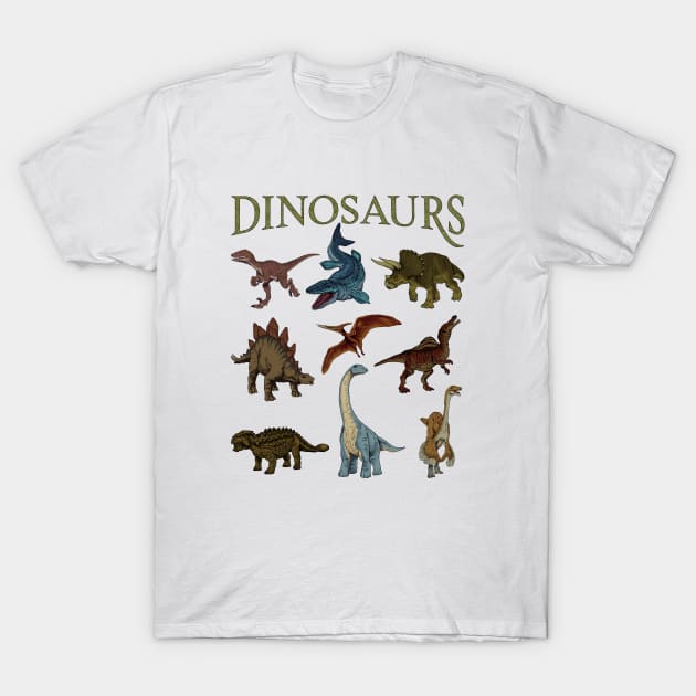 Various types of dinosaurs T-Shirt by Modern Medieval Design